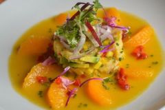 Soup dish with vegetables with garnish in white bowl at Arabella Hotel Sedona in Sedona, AZ