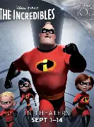 Poster of The Incredibles shows the superhero family in red suits posing, plus "In theaters Sept 1–14" and "Presented by Hotel Names Arabella Sedona" at the bottom.