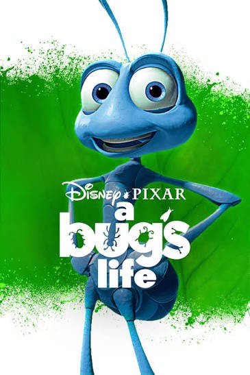A blue ant from A Bug’s Life smiles on a green background with “Arabella Sedona” and the movie title in bold white letters.