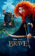 Animated girl with curly red hair holds a bow at Arabella Sedona. Three boys, a woman, and a man with a sword stand behind her. Brave is at the bottom.